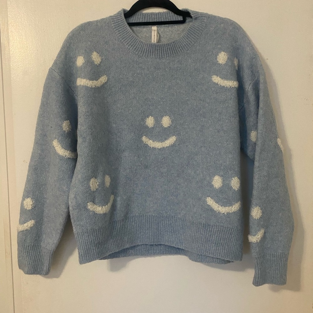 Blue Smiley Face Sweater